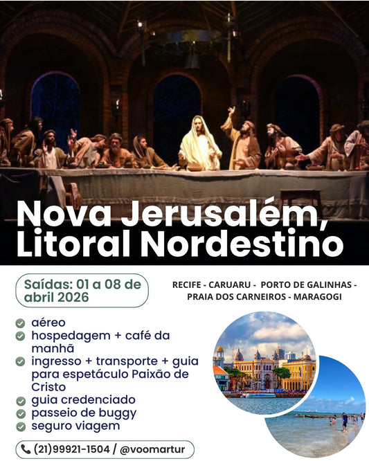 Paixão de Cristo em Nova Jerusalém + Litoral Nordestino - 01 a 08 Abril 2026